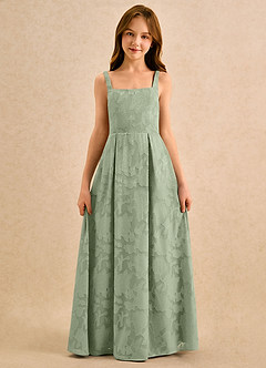 Azazie Snookums Girls Formal Flower Girl Dresses Dusty Sage A-Line Pleated Floral Burnout Dress image4