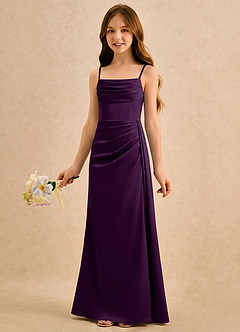 Azazie Shyla Girls Formal Flower Girl Dresses Grape Sheath Pleated Stretch Satin Dress image3