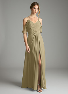 Azazie Dakota Bridesmaid Dresses Moss Green A-Line V-Neck Pleated Chiffon Dress image3