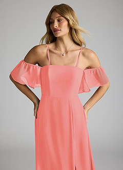 Azazie Sue Bridesmaid Dresses Coral A-Line Off the Shoulder Chiffon Convertible Dress image2