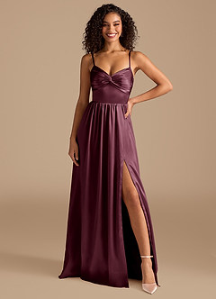 Azazie Zeya Robes de demoiselle d'honneur Robe Trapèze en Satiné métallisé Plissée Cabernet image7
