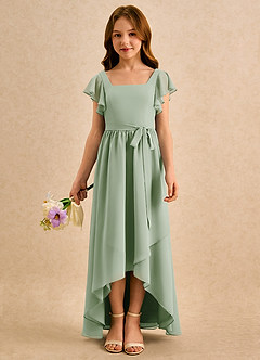 Azazie Milly Girls Formal 플라워 걸 드레스 A라인 주름진 쉬폰 비대칭 드레스 image3