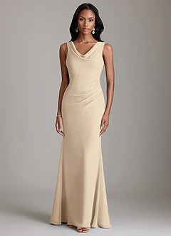 Azazie Linelle Robes de demoiselle d'honneur Robe Sirène en Mousseline de soie Plissée Champagne image5
