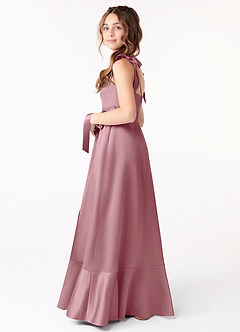 Azazie Barbara Junior Vintage Mauve A-Line Bow Stretch Satin Dress image2