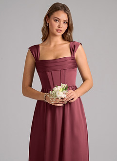 Azazie Hattie Bridesmaid Dresses Merlot A-Line Corset Stretch Satin Dress image6