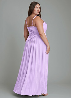 Azazie Stephanie Robes de demoiselle d'honneur Robe Trapèze en Satin extensible Plissé Lilas image8