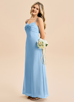 Azazie Jordyn Junior Vestido de Azul Pálido de Gasa de Corte en A con Escote de Corazón image3