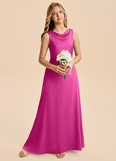 Azazie Kiki Junior Robe Trapèze en Satin extensible Arc Fuchsia image3