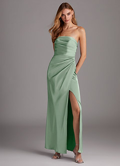 Azazie Lexie At-home Try On Dresses Agave Sheath Strapless Stretch Satin Convertible Dress image1