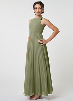 Azazie Lindie Junior Pistachio A-Line Pleated Chiffon Dress image6