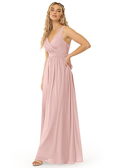 Azazie Kora Bridesmaid Dresses Powder Pink A-Line Pleated Chiffon Dress image2