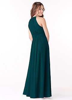 Azazie Bonnie Junior Pine A-Line Pleated Chiffon Dress image3