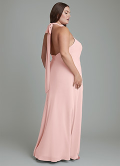 Azazie Velli Robes de demoiselle d'honneur Robe Sirène en Mousseline de soie Col haut Rose Poudré image13