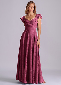 Azazie Leilani Bridesmaid Dresses Mulberry A-Line Sweetheart Neckline Floral Burnout Dress image3