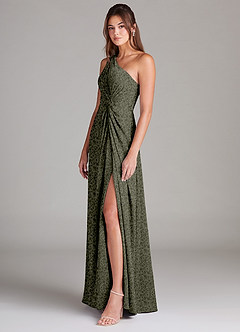 Azazie Brooke Bridesmaid Dresses Willow Green Petite Garden Floral A-Line One Shoulder Stretch Satin Dress image5