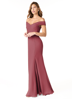 Azazie Lecia Bridesmaid Dresses Merlot Empire Off-The-Shoulder Pleated Chiffon Convertible Dress image3