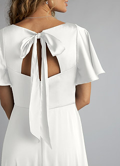 Azazie Kimber Bridesmaid Dresses White A-Line Ruched Stretch Satin Dress image11