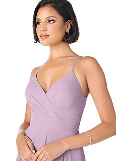 Azazie Avelina Bridesmaid Dresses Wisteria A-Line V-Neck Pleated Chiffon Dress image4
