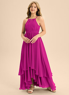 Azazie Elliora Junior Fuchsia A-Line Pleated Chiffon Dress image4