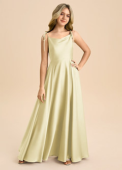 Azazie Popsy Junior Lemon Sorbet A-Line Bow Stretch Satin Dress image8