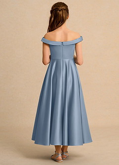 Azazie Teeny Junior Formal Jurken voor bloemenmeisjes A-Lijn Jurk van Mat Satijn Geplooid Stoffig Blauw image2