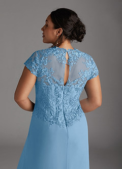 Azazie Junie Mère de la mariée Robes Robe Trapèze en Mousseline de soie Dentelle Acier Bleuté image9