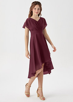 Azazie Graciela Junior Robe Trapèze en Mousseline de soie Plissée Cabernet image5