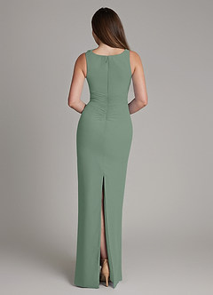 Azazie Charice Bridesmaid Dresses Silver Sage Sheath Pleated Chiffon Dress image5