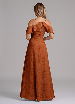 Azazie Dakota Robes de demoiselle d'honneur Robe Trapèze en Blumen-Burnout Épaules dénudées Orange Brûlée image2