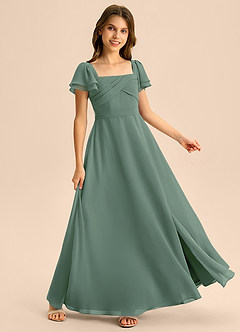 Azazie Azey Junior Abito A-Line in Chiffon Increspato Eucalipto image4