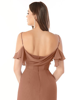 Azazie Emeralda Bridesmaid Dresses Bronzer Sheath Off the Shoulder Chiffon Dress image5