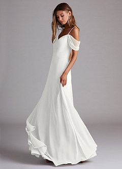 Azazie Marley Robes de demoiselle d'honneur Robe Trapèze Convertible en Mousseline de soie Épaule décolletée Blanc image3