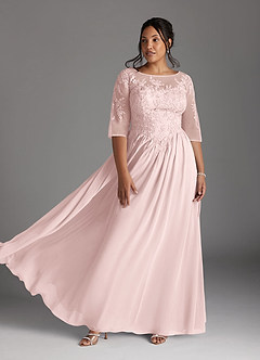Azazie Mirielle Mother of the Bride Dresses Blushing Pink A-Line Scoop Lace Chiffon Dress image7