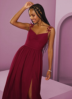 Barbie ♥ Azazie Jurken voor bruidsmeisjes Jurk van Chiffon met A-Lijn Geplooid Bourgondië image11