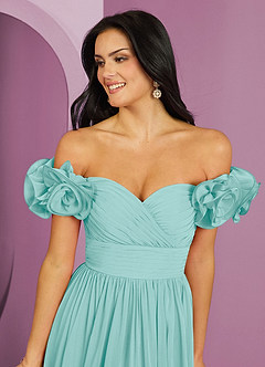 Barbie ♥ Azazie Jurken voor bruidsmeisjes Converteerbaar Jurk van Chiffon met A-Lijn Off the Shoulder Aqua image9