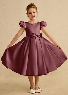 Azazie Pearl Flower Girl Dresses Desert Rose Ball-Gown Pleated Matte Satin Dress image4