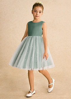 Azazie Esme Flower Girl Dresses Eucalyptus Ball-Gown Bow Tulle Dress image5