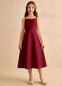 Azazie Jaella Girls Formal Blomsterpigekjoler A-Line Plisseret Mat satin Te-længde Kjole image3