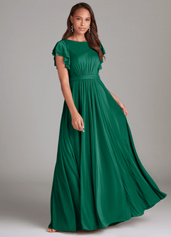 Azazie Daphne Modest Bridesmaid Dresses A-Line Ruched Mesh Floor-Length Dress image1