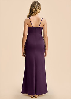 Azazie Adrienne Junior Plum Sheath Pleated Stretch Satin Dress image2