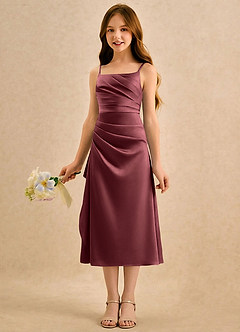 Azazie Canna Girls Formal Sukienki dla dziewczynek sypiących kwiaty Linia A Pofałdowany Satyna elastyczna Długość herbaty Sukienka image5