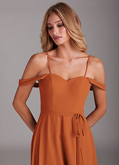 Azazie Aaron Bridesmaid Dresses Cinnamon A-Line Off the Shoulder Chiffon Convertible Dress image2