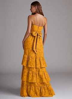 Azazie Nathalia Bridesmaid Dresses Butterscotch A-Line Bow Floral Burnout Dress image2