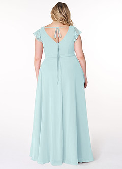 Azazie Claudine Bridesmaid Dresses Sea Glass A-Line Flutter Sleeve Chiffon Dress image8