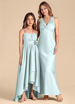 Azazie Catalina Junior Abito A-Line in Raso Elasticizzato Scollo a Cuore Sea Glass image3