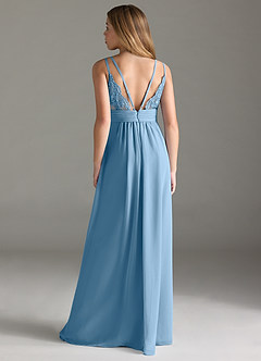 Azazie Maren Allure Junior Vestido de Azul Acero de Gasa de Corte en A con Encaje image5