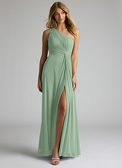 Azazie Brooke Bridesmaid Dresses Matcha A-Line One Shoulder Mesh Dress image4