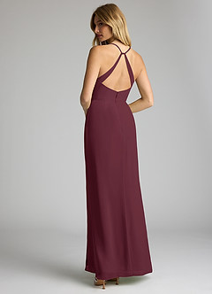 Azazie Becca Vestidos de damas de honor Vestido de Cabernet de Gasa de Corte Recto con Cuello en V image6