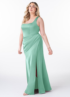 Azazie Mero Jurken voor bruidsmeisjes Jurk van Stretch Satijn met Zeemeermin Geplooid Malibu image8