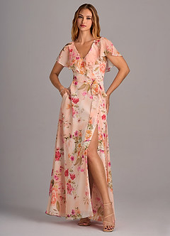 Azazie Lainey Bridesmaid Dresses Abstract Bouquet Floral A-Line with Pockets Chiffon Dress image3